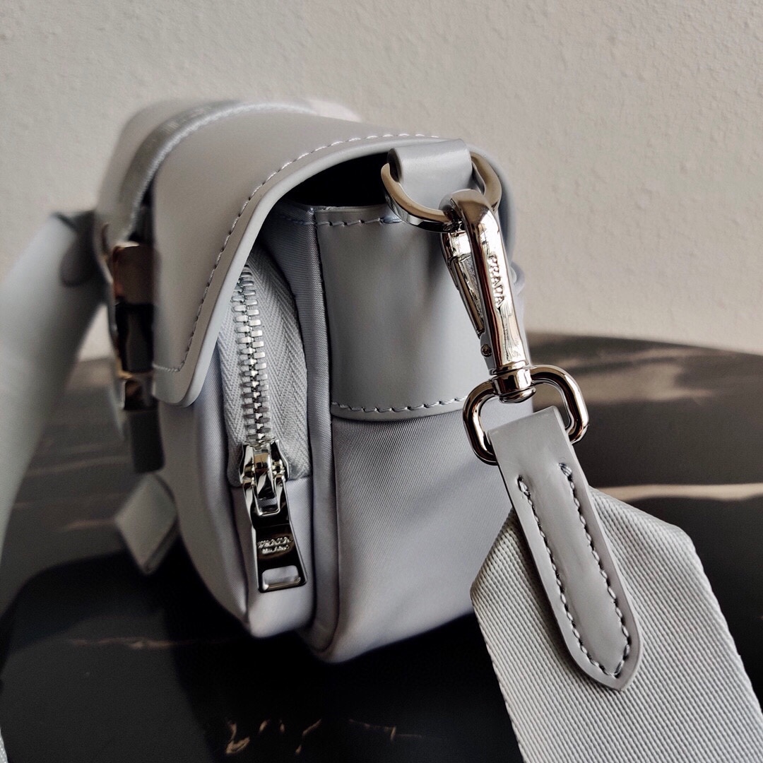 Prada Re Nylon And Leather Shoulder Bag Handbag Grey White 1BD295